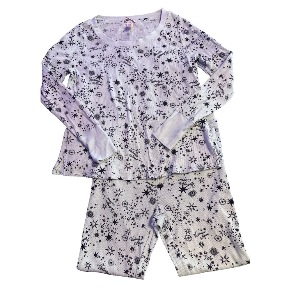 Victoria's Secret Thermal Pajama Set Celestial Stars Waffle Pants S Short